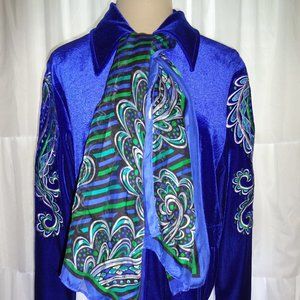 Womens Bob Mackie Wearable Art Blue Velvet Embroidered Jacket S & Matching Scarf